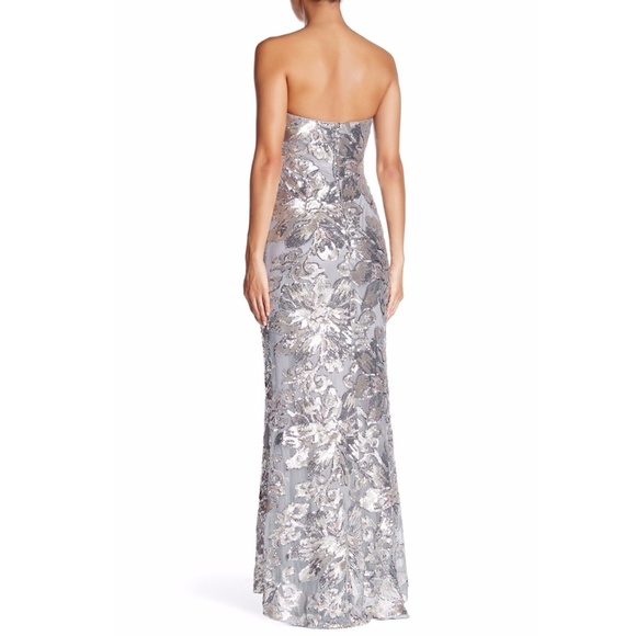 NWT! Marina Strapless‎ Sequined Gown Silver/Grey [SZ 10 ] - Picture 4 of 5
